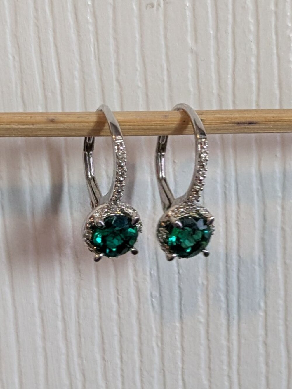 Green Halo Crystals 925 Sterling Silver Leverback Earrings